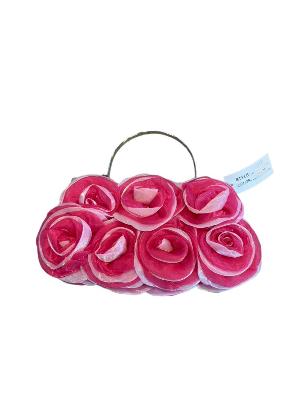 Helen Heart Pink Rosette Formal Evening Bag NWT Silver Handle Chain Strap - Picture 3 of 8